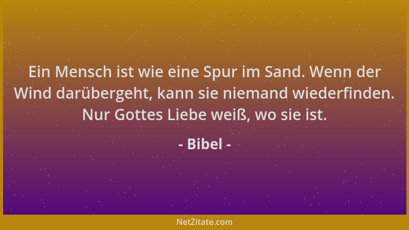 Bibel - Ein Mensch ist wie eine Spur im Sand. Wenn der Wind darübergeht, kann sie niemand wiederfinden. Nur Gottes Liebe we...
