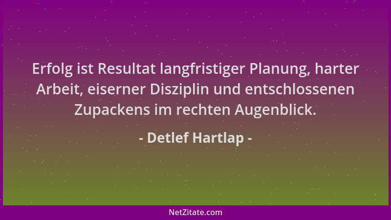 Detlef Hartlap - Erfolg ist Resultat langfristiger Planung, harter Arbeit, eiserner Disziplin und entschlossenen Zupackens...