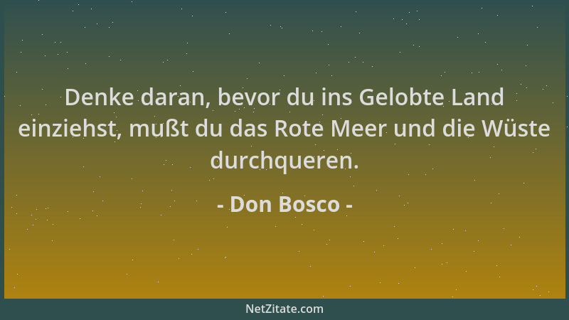 Don Bosco - Denke daran, bevor du ins Gelobte Land einziehst, mußt du das Rote Meer und die Wüste durchqueren....