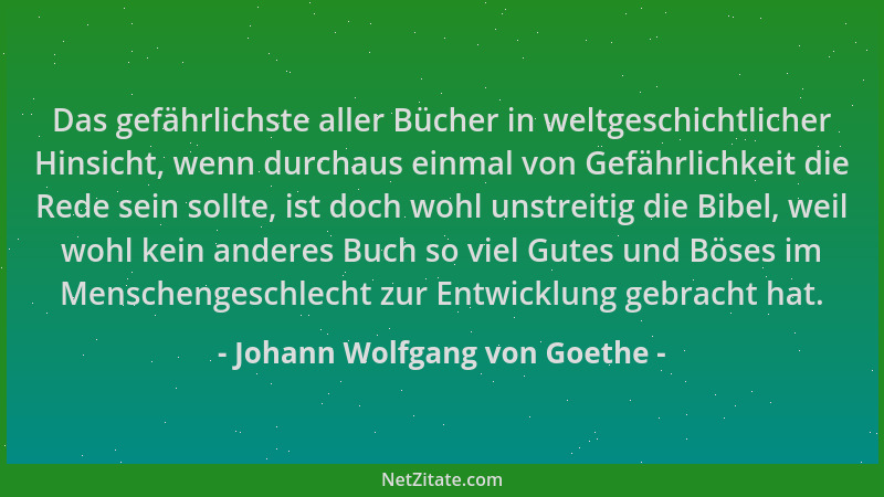 Johann Wolfgang von Goethe - Das gefährlichste aller Bücher in weltgeschichtlicher Hinsicht, wenn durchaus einmal von Gefäh...