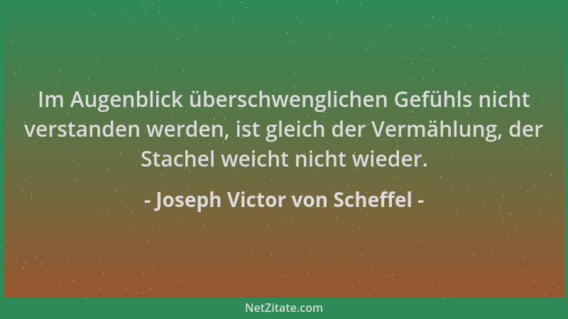 Joseph Victor von Scheffel - Im Augenblick überschwenglichen Gefühls nicht verstanden werden, ist gleich der Vermählung, de...