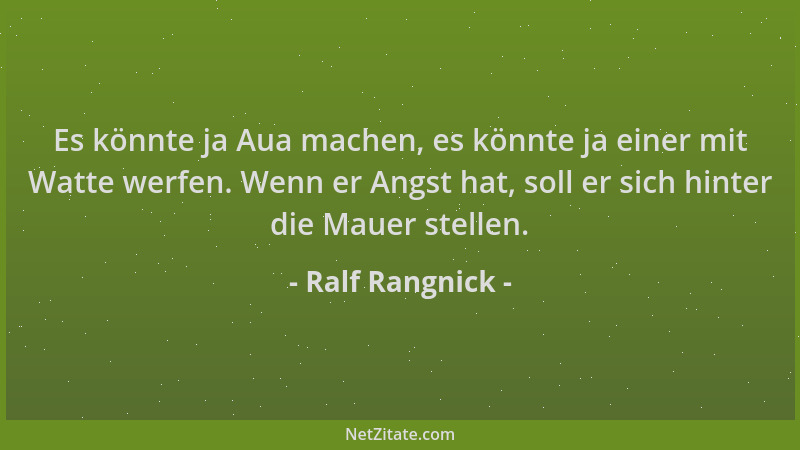 Ralf Rangnick - Es könnte ja Aua machen, es könnte ja einer mit Watte werfen. Wenn er Angst hat, soll er sich hinter die Ma...