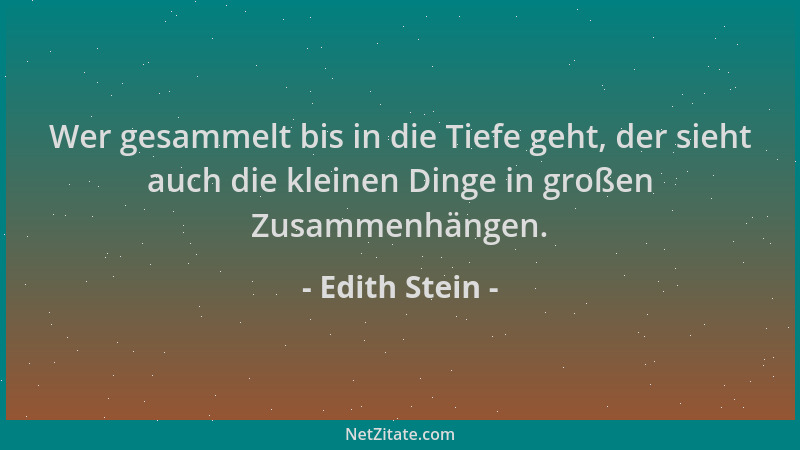 Edith Stein - Wer gesammelt bis in die Tiefe geht, der sieht auch die kleinen Dinge in großen Zusammenhängen....