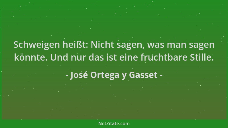 José Ortega y Gasset - Schweigen heißt: Nicht sagen, was man sagen könnte. Und nur das ist eine fruchtbare Stille....