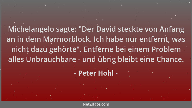 Peter Hohl - Michelangelo sagte:  "Der David steckte von Anfang an in dem Marmorblock. Ich habe nur entfernt, was nicht dazu...