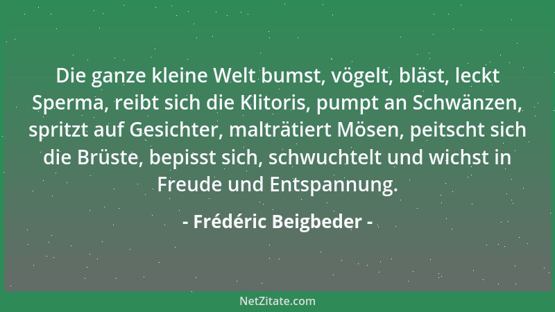 Frédéric Beigbeder - Die ganze kleine Welt bumst, vögelt, bläst, leckt Sperma, reibt sich die Klitoris, pumpt an Schwänzen,...