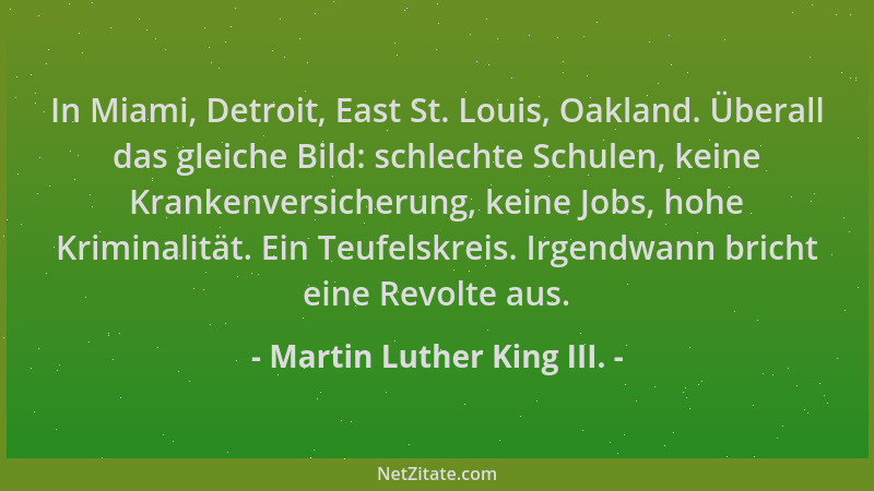 Martin Luther King III. - In Miami, Detroit, East St. Louis, Oakland. Überall das gleiche Bild: schlechte Schulen, keine Kr...
