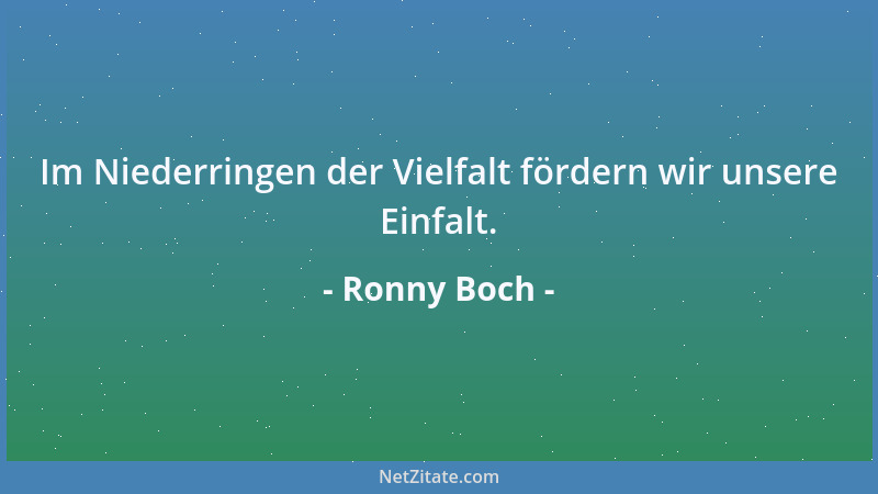 Ronny Boch - Im Niederringen der Vielfalt fördern wir unsere Einfalt....