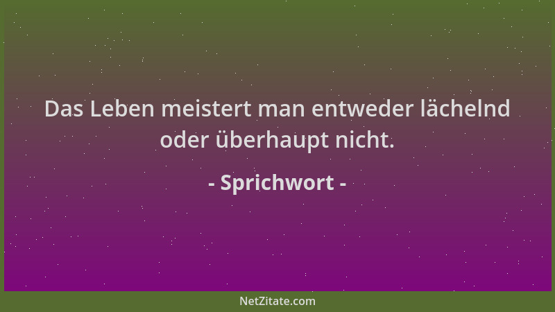 Sprichwort - Das Leben meistert man entweder lächelnd oder überhaupt nicht....