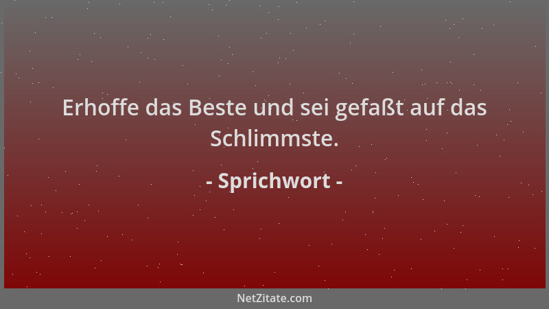 Sprichwort - Erhoffe das Beste und sei gefaßt auf das Schlimmste....