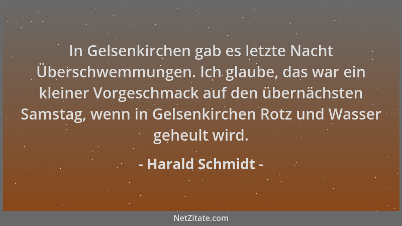 Harald Schmidt - In Gelsenkirchen gab es letzte Nacht Überschwemmungen. Ich glaube, das war ein kleiner Vorgeschmack auf de...