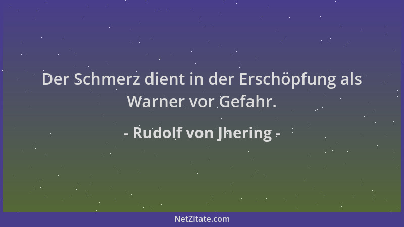 Rudolf von Jhering - Der Schmerz dient in der Erschöpfung als Warner vor Gefahr....