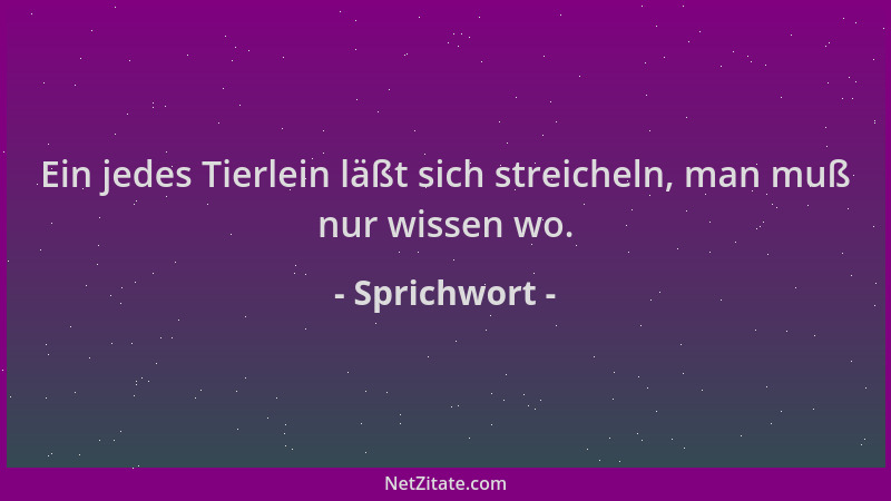 Sprichwort - Ein jedes Tierlein läßt sich streicheln, man muß nur wissen wo....