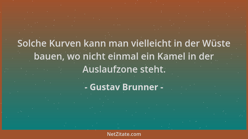 Gustav Brunner - Solche Kurven kann man vielleicht in der Wüste bauen, wo nicht einmal ein Kamel in der Auslaufzone steht....