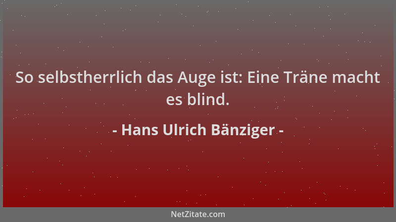 Hans Ulrich Bänziger - So selbstherrlich das Auge ist: Eine Träne macht es blind....