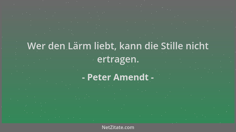 Peter Amendt - Wer den Lärm liebt, kann die Stille nicht ertragen....