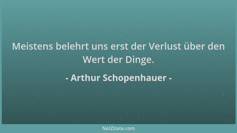 Arthur Schopenhauer - Meistens belehrt uns erst der Verlust über den Wert der Dinge....