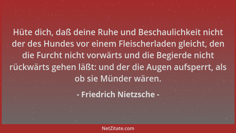 Friedrich Nietzsche - Hüte dich, daß deine Ruhe und Beschaulichkeit nicht der des Hundes vor einem Fleischerladen gleicht,...