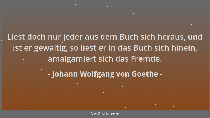 Johann Wolfgang von Goethe - Liest doch nur jeder aus dem Buch sich heraus, und ist er gewaltig, so liest er in das Buch si...