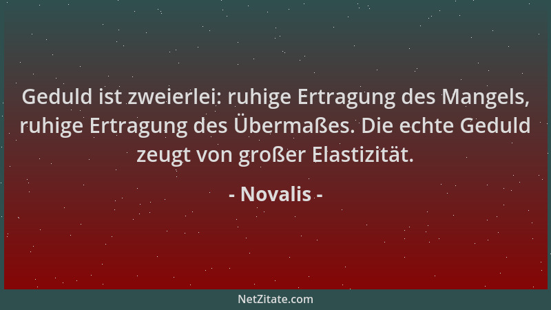 Novalis - Geduld ist zweierlei: ruhige Ertragung des Mangels, ruhige Ertragung des Übermaßes. Die echte Geduld zeugt von gr...