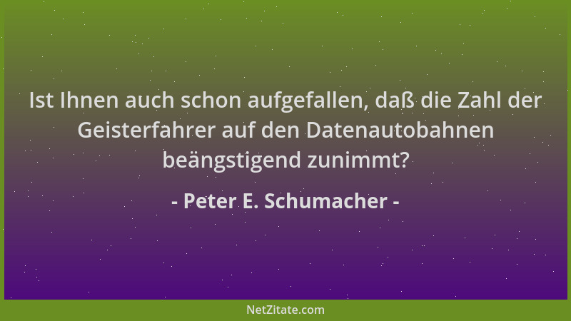 Peter E. Schumacher - Ist Ihnen auch schon aufgefallen, daß die Zahl der Geisterfahrer auf den Datenautobahnen beängstigend...