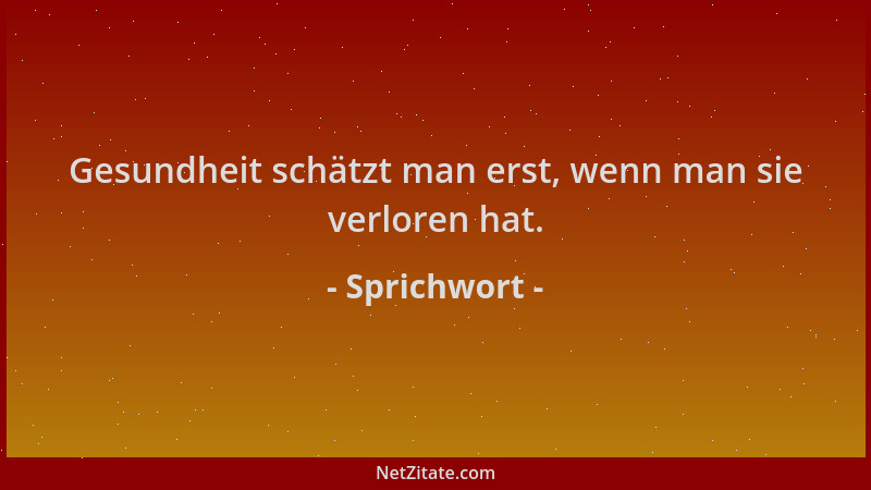 Sprichwort - Gesundheit schätzt man erst, wenn man sie verloren hat....