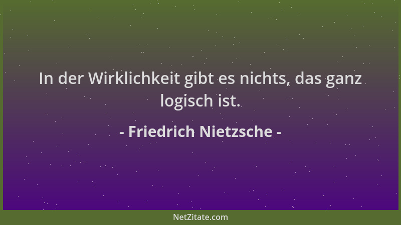Friedrich Nietzsche - In der Wirklichkeit gibt es nichts, das ganz logisch ist....