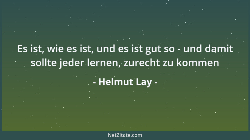 Helmut Lay - Es ist, wie es ist, und es ist gut so - und damit sollte jeder lernen, zurecht zu kommen...