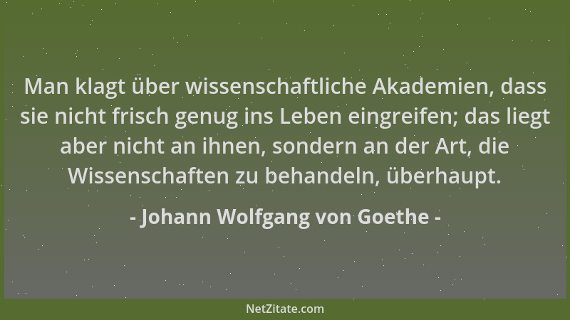 Johann Wolfgang von Goethe - Man klagt über wissenschaftliche Akademien, dass sie nicht frisch genug ins Leben eingreifen;...
