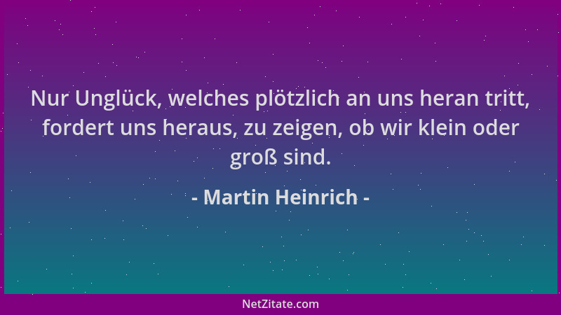 Martin Heinrich - Nur Unglück, welches plötzlich an uns heran tritt, fordert uns heraus, zu zeigen, ob wir klein oder groß...