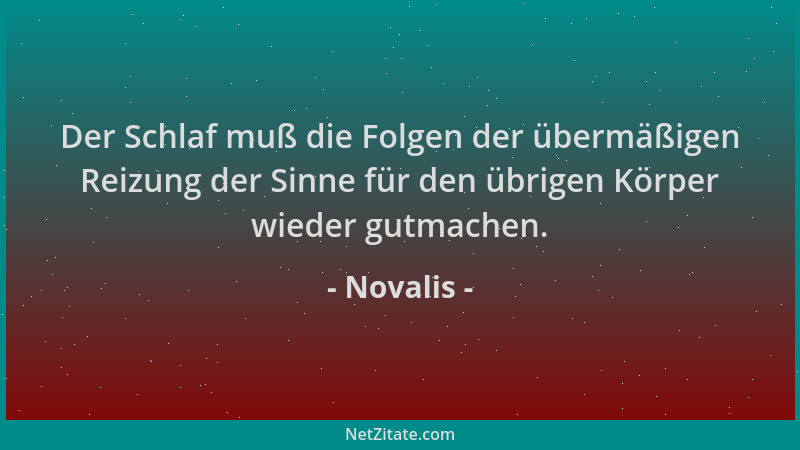 Novalis - Der Schlaf muß die Folgen der übermäßigen Reizung der Sinne für den übrigen Körper wieder gutmachen....