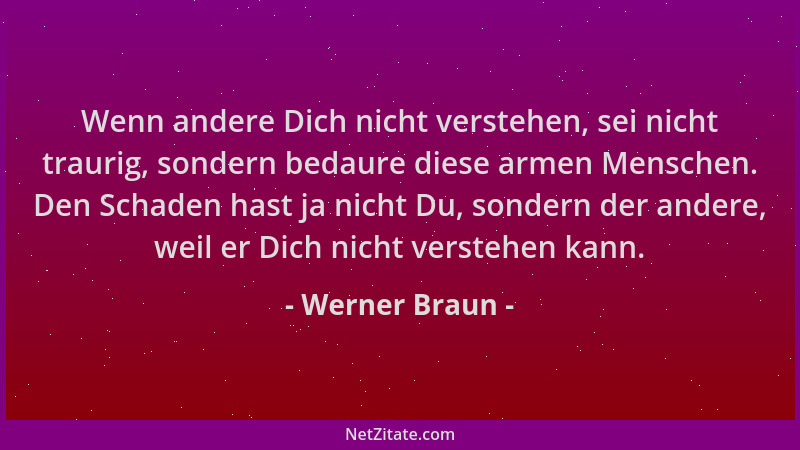 Werner Braun - Wenn andere Dich nicht verstehen, sei nicht traurig, sondern bedaure diese armen Menschen. Den Schaden hast...
