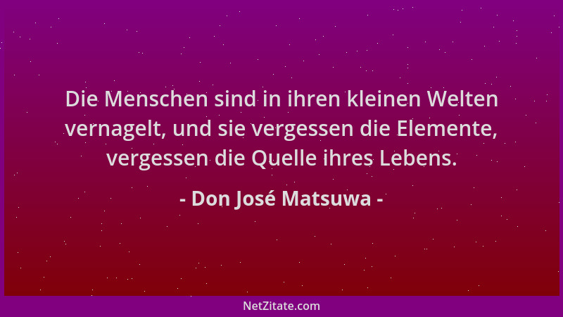 Don José Matsuwa - Die Menschen sind in ihren kleinen Welten vernagelt, und sie vergessen die Elemente, vergessen die Quell...