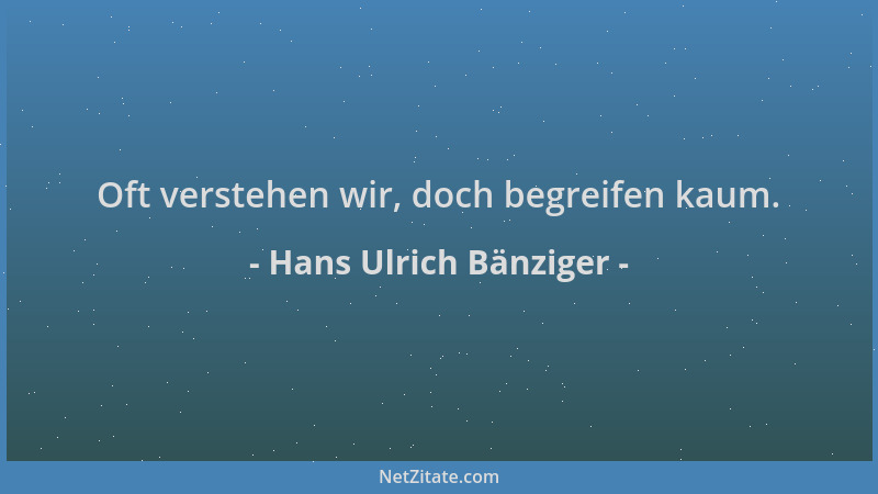 Hans Ulrich Bänziger - Oft verstehen wir, doch begreifen kaum....