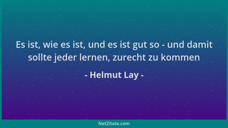 Helmut Lay - Es ist, wie es ist, und es ist gut so - und damit sollte jeder lernen, zurecht zu kommen...