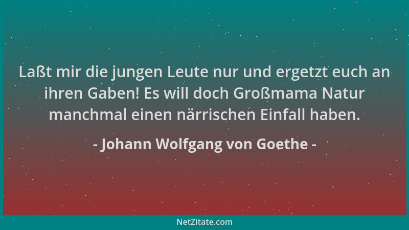 Johann Wolfgang von Goethe - Laßt mir die jungen Leute nur und ergetzt euch an ihren Gaben! Es will doch Großmama Natur man...