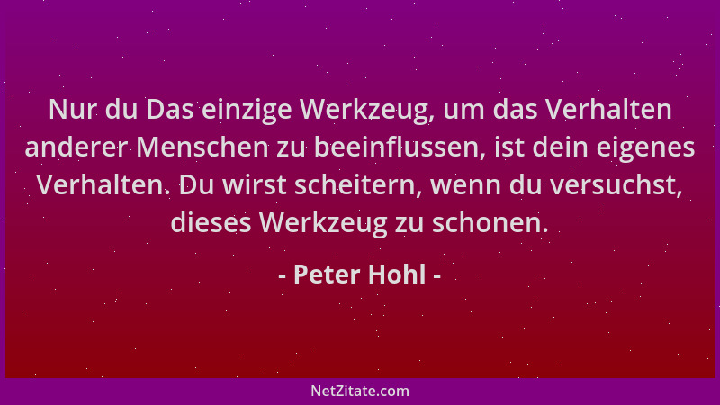 Peter Hohl - Nur du Das einzige Werkzeug, um das Verhalten anderer Menschen zu beeinflussen, ist dein eigenes Verhalten. Du...