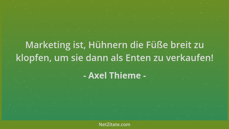 Axel Thieme - Marketing ist, Hühnern die Füße breit zu klopfen, um sie dann als Enten zu verkaufen!...