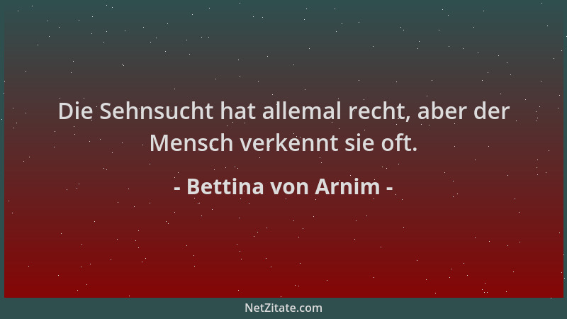 Bettina von Arnim - Die Sehnsucht hat allemal recht, aber der Mensch verkennt sie oft....