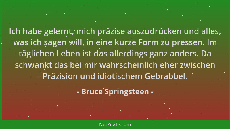 Bruce Springsteen - Ich habe gelernt, mich präzise auszudrücken und alles, was ich sagen will, in eine kurze Form zu presse...