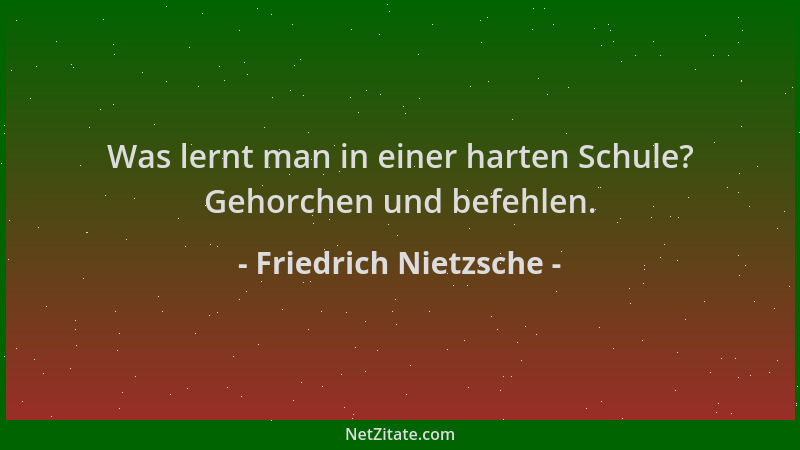 Friedrich Nietzsche - Was lernt man in einer harten Schule? Gehorchen und befehlen....