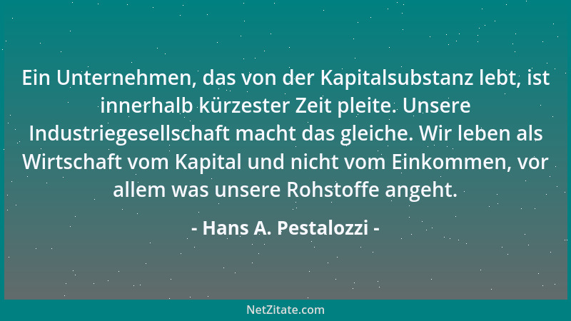 Hans A. Pestalozzi - Ein Unternehmen, das von der Kapitalsubstanz lebt, ist innerhalb kürzester Zeit pleite. Unsere Industr...