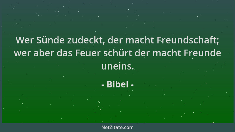 Bibel - Wer Sünde zudeckt, der macht Freundschaft; wer aber das Feuer schürt der macht Freunde uneins....