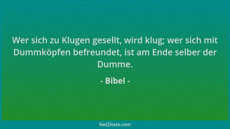 Bibel - Wer sich zu Klugen gesellt, wird klug; wer sich mit Dummköpfen befreundet, ist am Ende selber der Dumme....