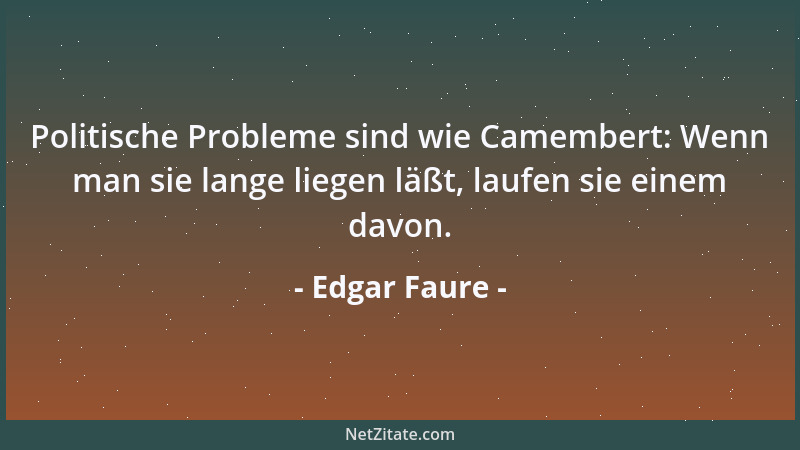 Edgar Faure - Politische Probleme sind wie Camembert: Wenn man sie lange liegen läßt, laufen sie einem davon....