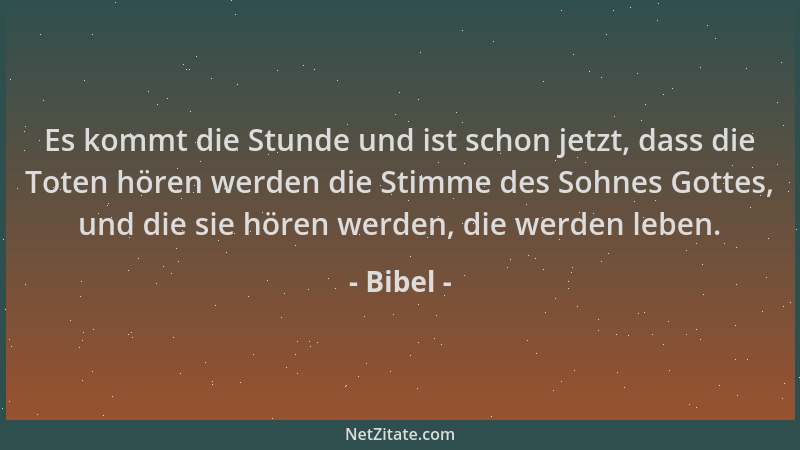 Bibel - Es kommt die Stunde und ist schon jetzt, dass die Toten hören werden die Stimme des Sohnes Gottes, und die sie höre...