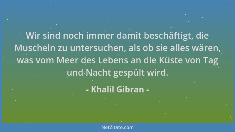 Khalil Gibran - Wir sind noch immer damit beschäftigt, die Muscheln zu untersuchen, als ob sie alles wären, was vom Meer de...
