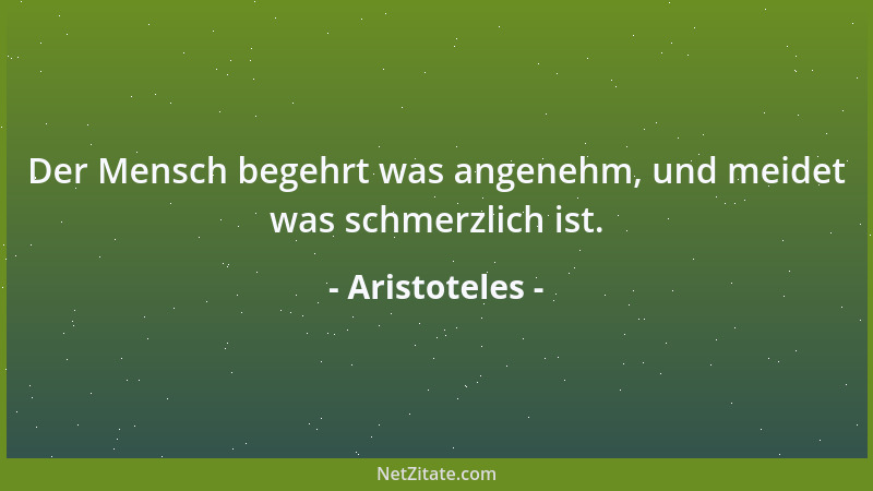 Aristoteles - Der Mensch begehrt was angenehm, und meidet was schmerzlich ist....