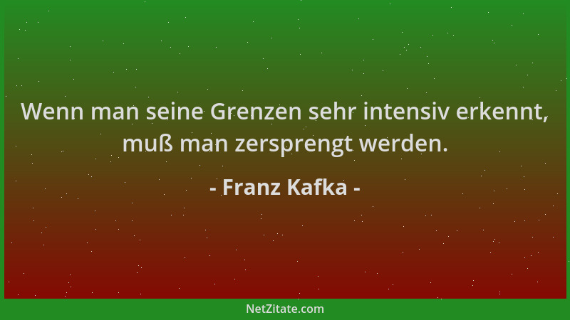 Franz Kafka - Wenn man seine Grenzen sehr intensiv erkennt, muß man zersprengt werden....