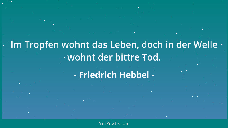 Friedrich Hebbel - Im Tropfen wohnt das Leben, doch in der Welle wohnt der bittre Tod....
